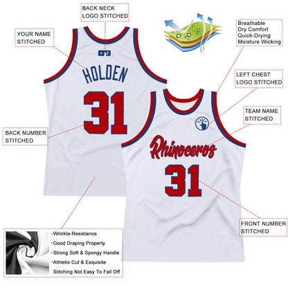 Custom White Red-Royal Authentic Throwback Basketball Jersey