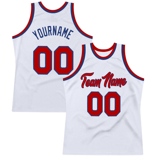 Custom White Red-Royal Authentic Throwback Basketball Jersey