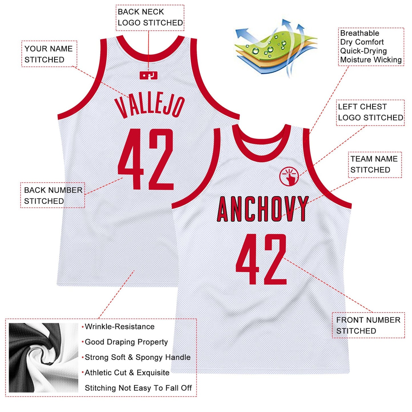 Custom White Red-Black Authentic Throwback Basketball Jersey