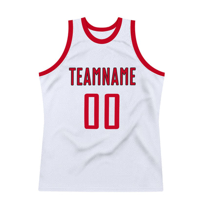 Custom White Red-Black Authentic Throwback Basketball Jersey