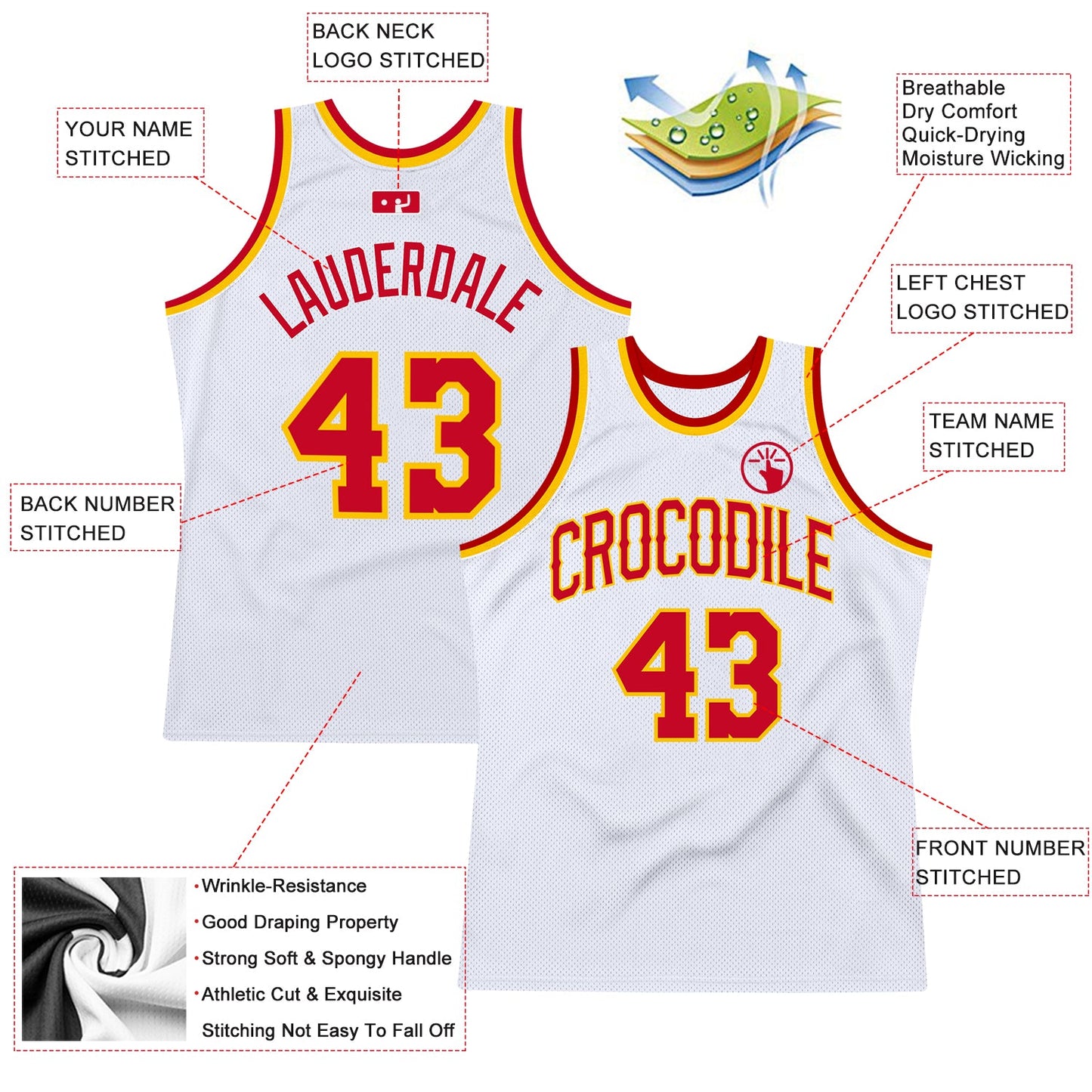 Custom White Red-Gold Authentic Throwback Basketball Jersey