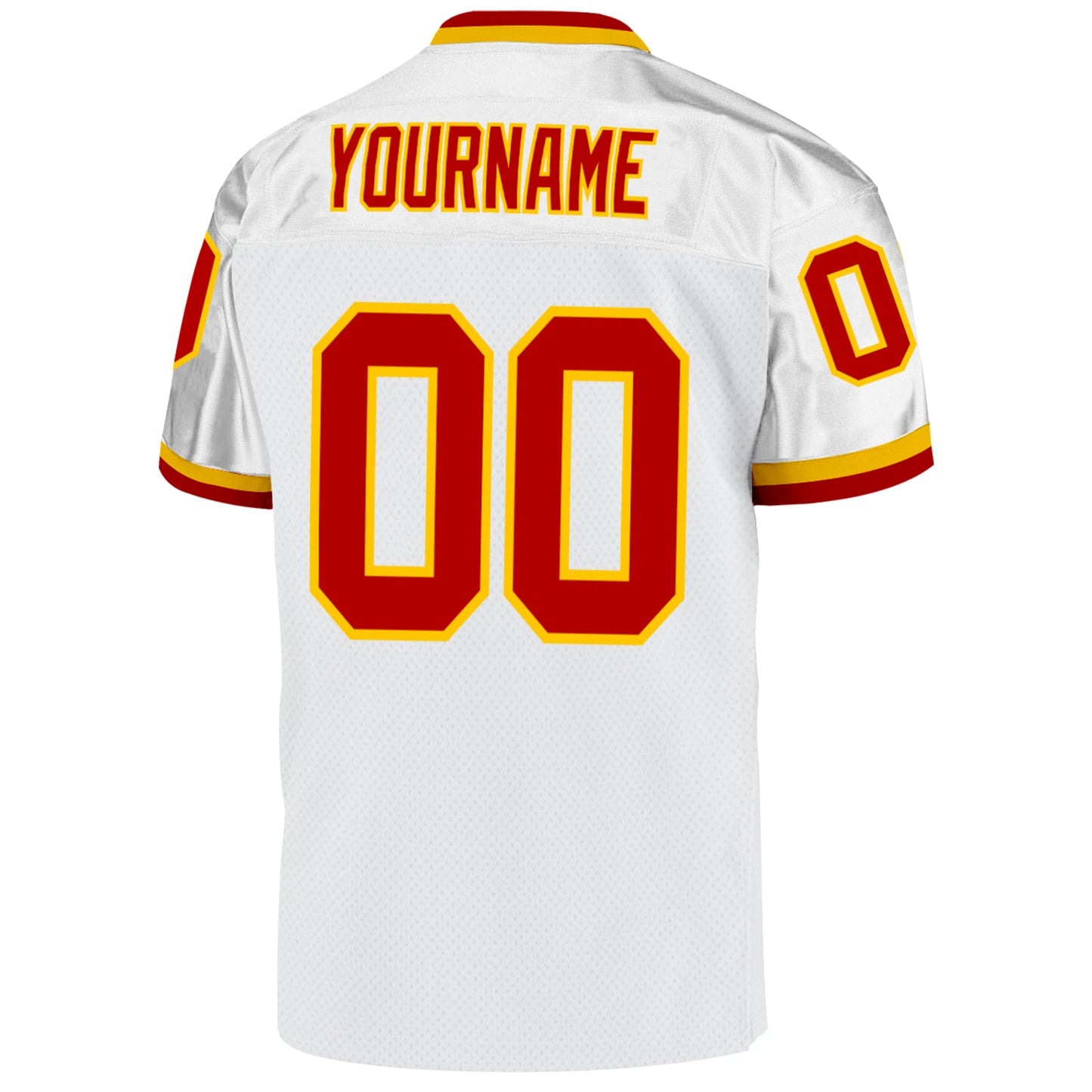 Custom White Red-Gold Mesh Authentic Throwback Football Jersey